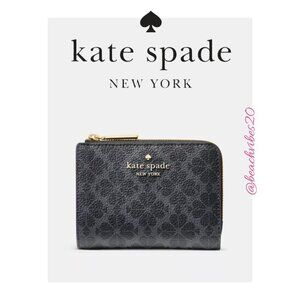 KATE SPADE Spade Flower Small L-zip Wallet Black Flower NWT O-397